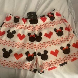 Cozy Women's Fleece Shorts with Mickey and Heart Pattern